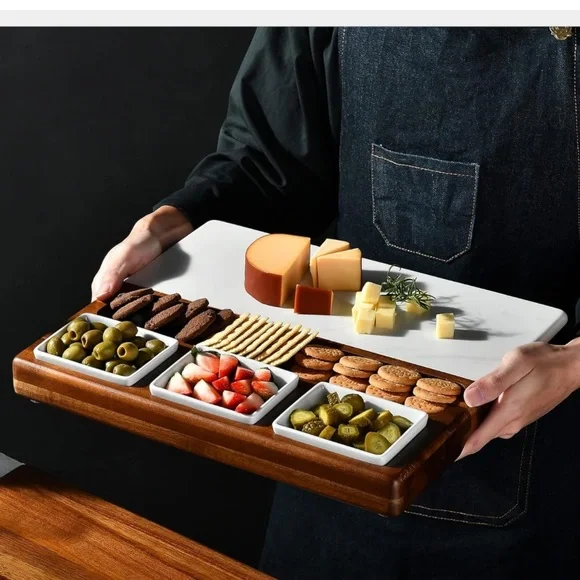 Charcuterie Board Set- Marble and Wood - Picture 2 of 4